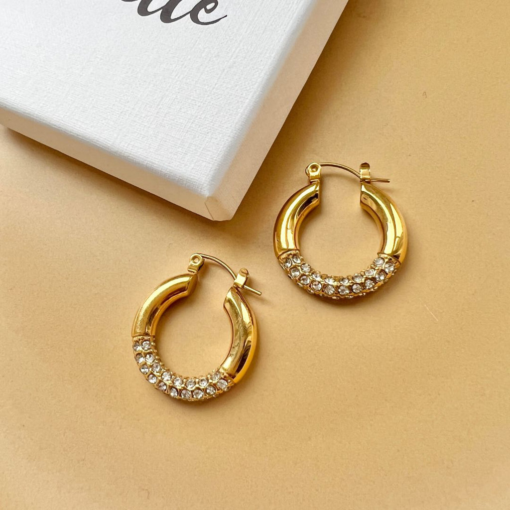 CHUNKY GOLD CRYSTAL HOOPS - Olette Jewellery
